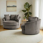 2 Set Oversized 43 W Plush Corduroy Swivel Barrel Chair with Pillows