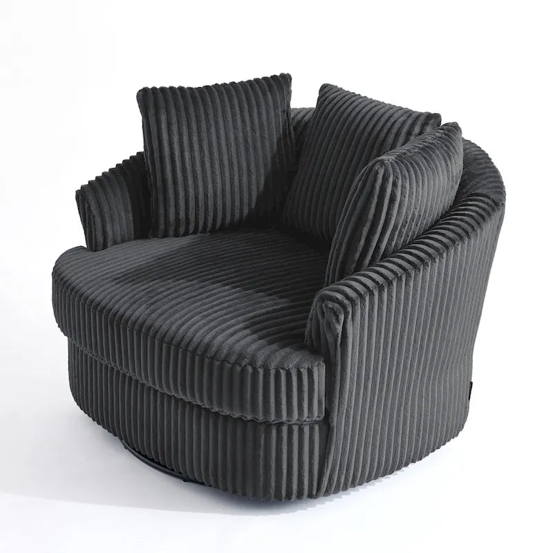 2 Set Oversized 43 W Plush Corduroy Swivel Barrel Chair with Pillows