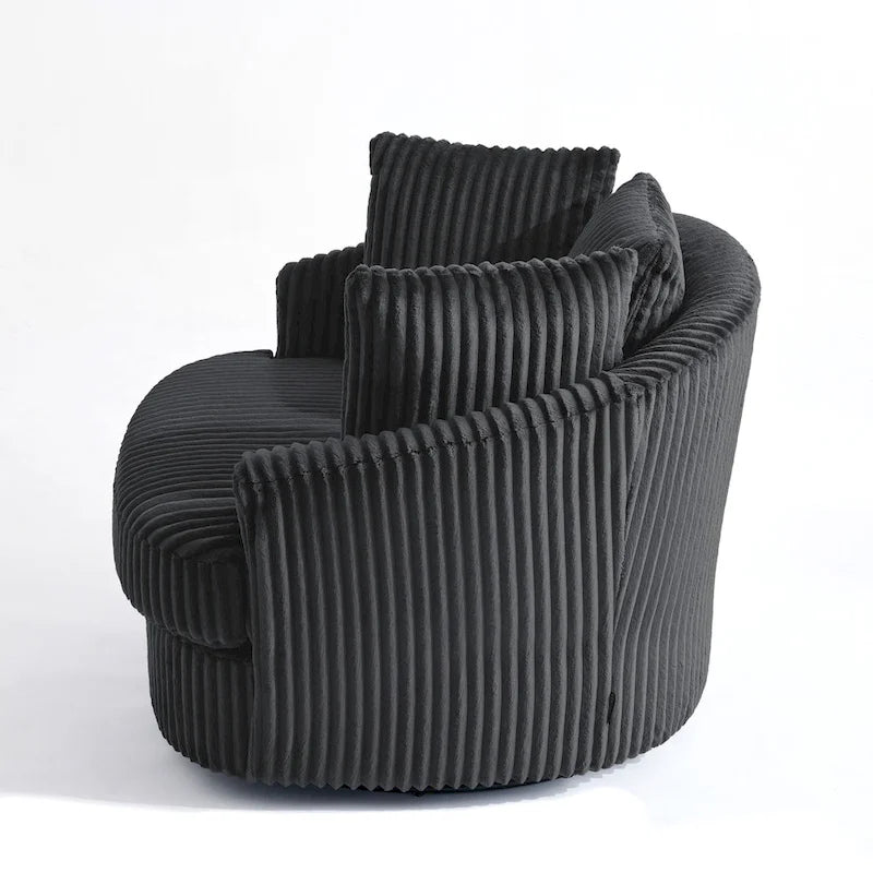 2 Set Oversized 43 W Plush Corduroy Swivel Barrel Chair with Pillows