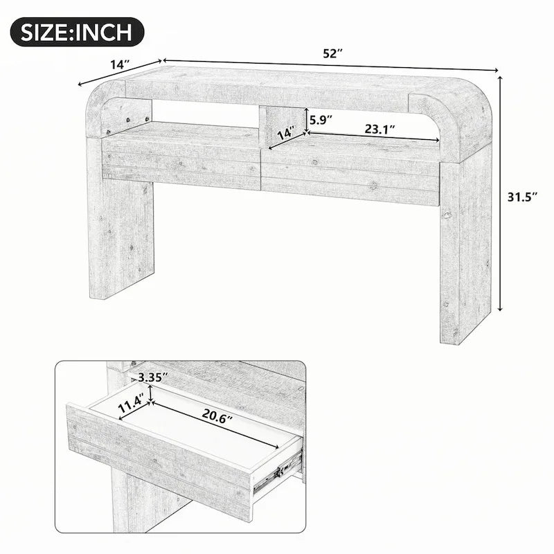 Console d'entrée, finition bois naturel