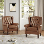 Set of 2 Vegan Leather Upholstered Button Tufted Accent Chair