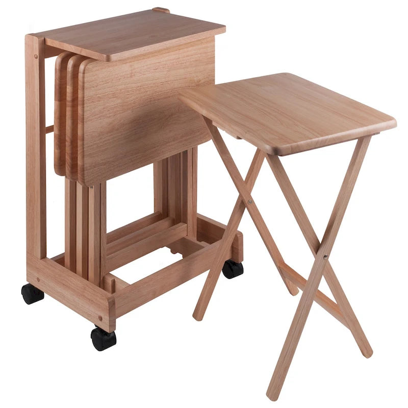 Ensemble de 5 tables d'appoint en bois naturel Brienda avec support mobile 32