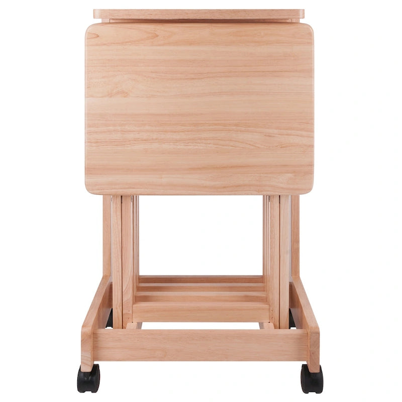 Ensemble de 5 tables d'appoint en bois naturel Brienda avec support mobile 32
