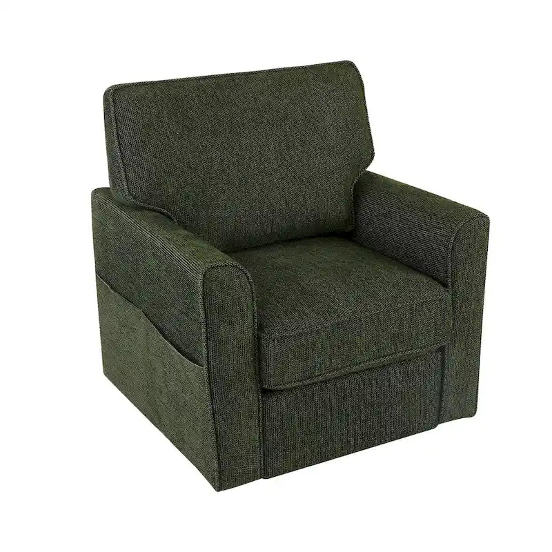 Chenille 360 Swivel Lounge Chair, Modern Armchair with Side Pockets Swivel Sofa Chair Ergonomic Recliner Chair for Bedroom