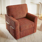 Chenille 360 Swivel Lounge Chair, Modern Armchair with Side Pockets Swivel Sofa Chair Ergonomic Recliner Chair for Bedroom