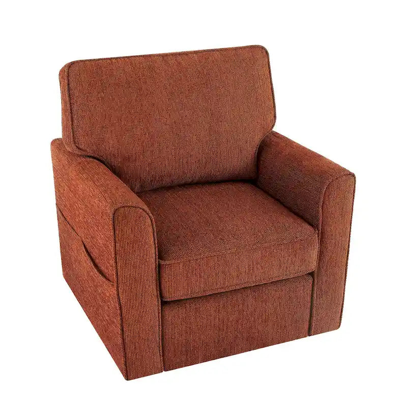 Chenille 360 Swivel Lounge Chair, Modern Armchair with Side Pockets Swivel Sofa Chair Ergonomic Recliner Chair for Bedroom