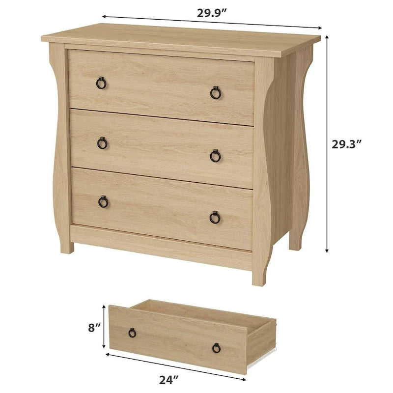 Natural 3-Drawer Dresser for Living Room, Bedroom, Entryway