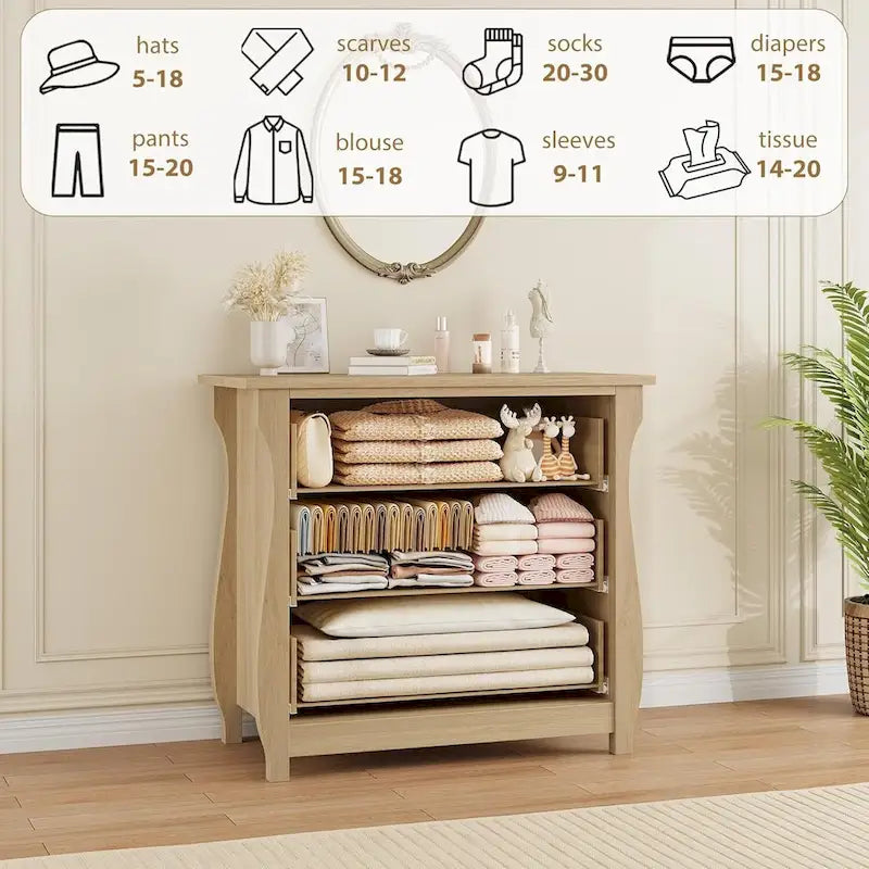 Natural 3-Drawer Dresser for Living Room, Bedroom, Entryway