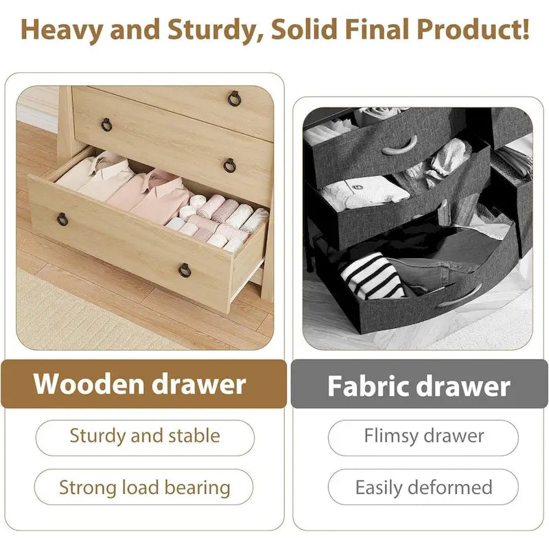 Natural 3-Drawer Dresser for Living Room, Bedroom, Entryway