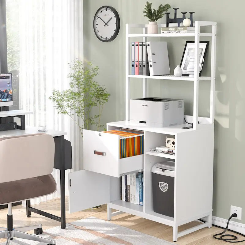 27.6 Wide Drawer File Cabinet, Wood Filing Cabinet With Charging Station and Locks