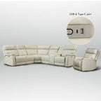105 W Genuine Leather Power Sectional with Recliner Sofa Set with Single Console, USB&USB-C Ports, 1 Power ArmlessChair