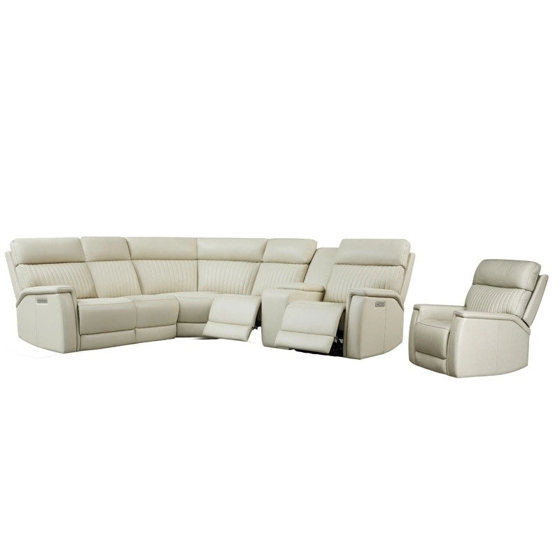 105 W Genuine Leather Power Sectional with Recliner Sofa Set with Single Console, USB&USB-C Ports, 1 Power ArmlessChair
