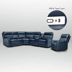 105 W Genuine Leather Power Sectional with Recliner Sofa Set with Single Console, USB&USB-C Ports, 1 Power ArmlessChair