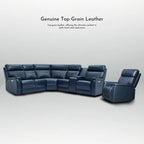 105 W Genuine Leather Power Sectional with Recliner Sofa Set with Single Console, USB&USB-C Ports, 1 Power ArmlessChair