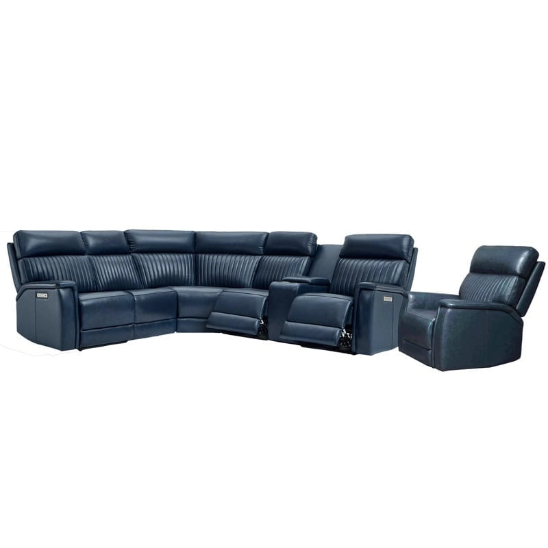 105 W Genuine Leather Power Sectional with Recliner Sofa Set with Single Console, USB&USB-C Ports, 1 Power ArmlessChair