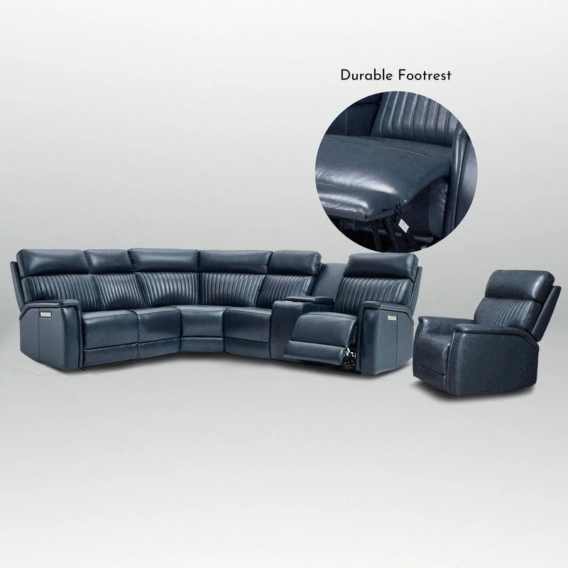 105 W Genuine Leather Power Sectional with Recliner Sofa Set with Single Console, USB&USB-C Ports, 1 Power ArmlessChair