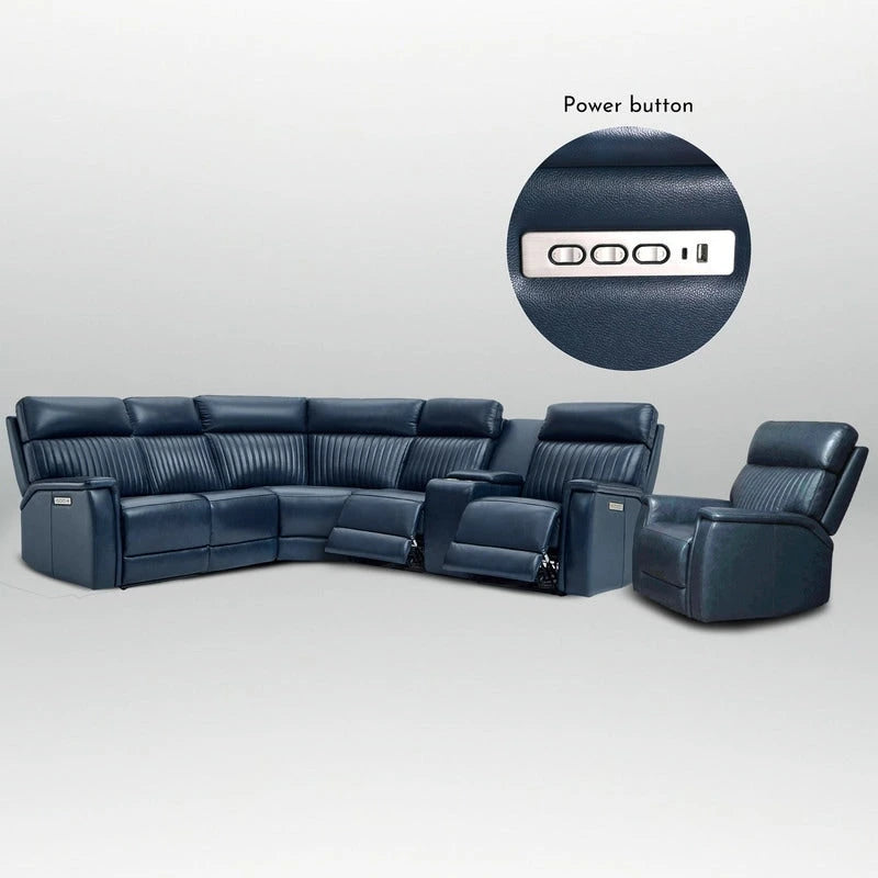 105 W Genuine Leather Power Sectional with Recliner Sofa Set with Single Console, USB&USB-C Ports, 1 Power ArmlessChair