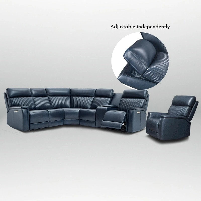 105 W Genuine Leather Power Sectional with Recliner Sofa Set with Single Console, USB&USB-C Ports, 1 Power ArmlessChair