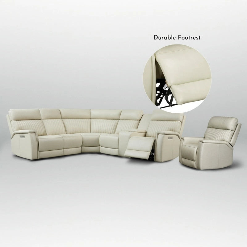 105 W Genuine Leather Power Sectional with Recliner Sofa Set with Single Console, USB&USB-C Ports, 1 Power ArmlessChair