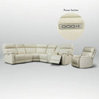 105 W Genuine Leather Power Sectional with Recliner Sofa Set with Single Console, USB&USB-C Ports, 1 Power ArmlessChair