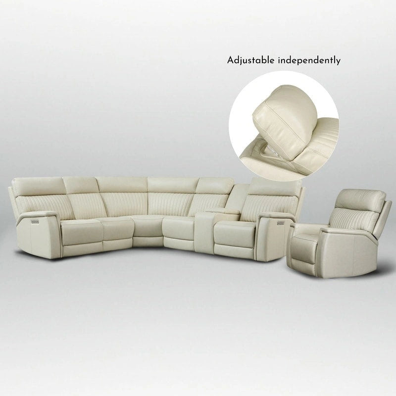 105 W Genuine Leather Power Sectional with Recliner Sofa Set with Single Console, USB&USB-C Ports, 1 Power ArmlessChair