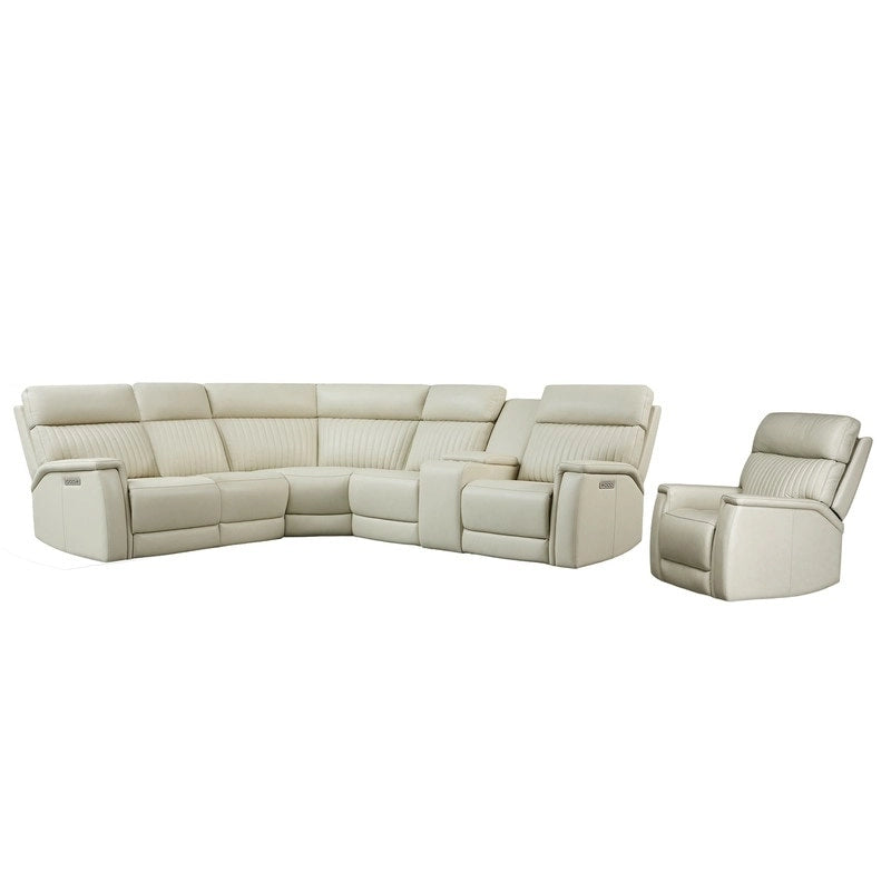 105 W Genuine Leather Power Sectional with Recliner Sofa Set with Single Console, USB&USB-C Ports, 1 Power ArmlessChair