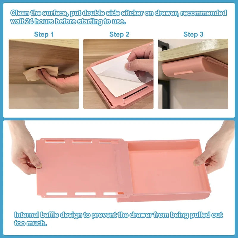 4 Pcs Self-Adhesive Under Desk Drawer for Standing Desk Office - 8.66 x 6.1 x 1.38 inches