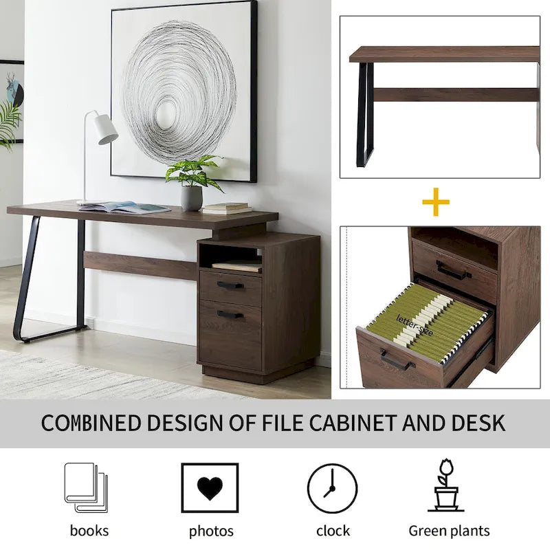 Home Office Computer Desk with Drawers/Hanging Letter-size Files
