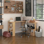 L Shaped Corner Desk, 360 Degree Rotating Home Office Desk with Storage Shelve