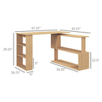 L Shaped Corner Desk, 360 Degree Rotating Home Office Desk with Storage Shelve