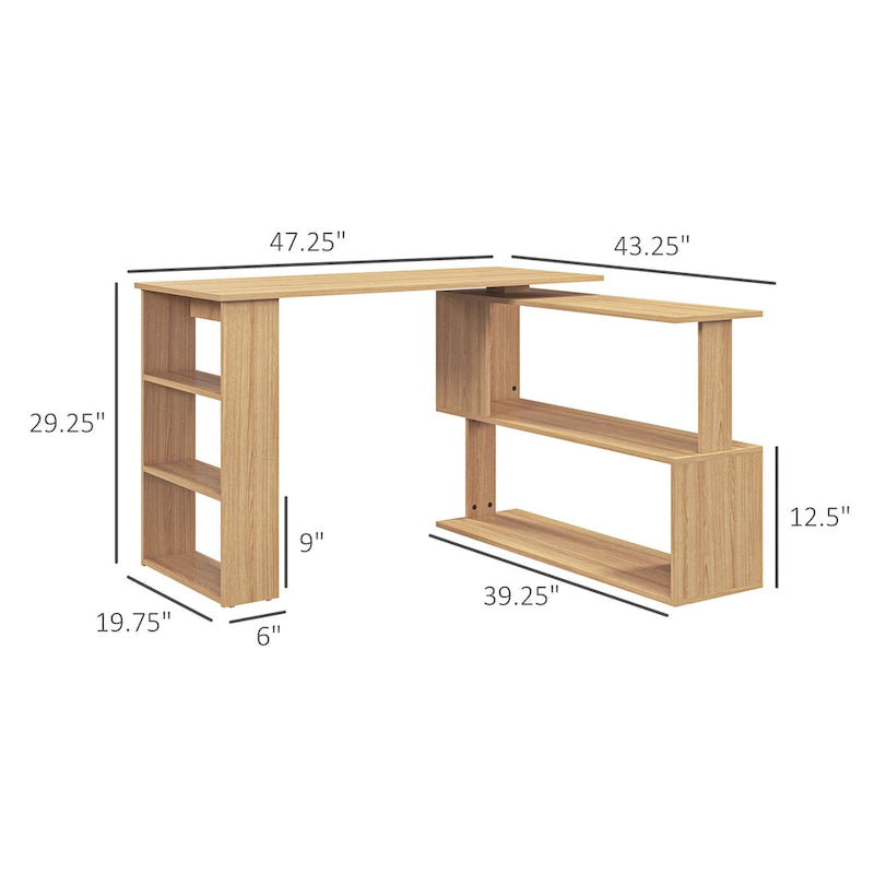 L Shaped Corner Desk, 360 Degree Rotating Home Office Desk with Storage Shelve