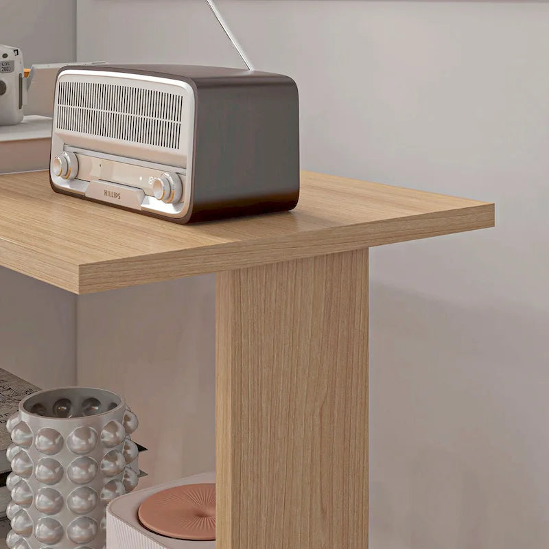 L Shaped Corner Desk, 360 Degree Rotating Home Office Desk with Storage Shelve