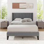 Gymax Full Size Upholstered Bed Frame w/ Elastic Pockets Mattress
