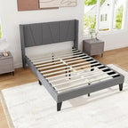 Gymax Full Size Upholstered Bed Frame w/ Elastic Pockets Mattress