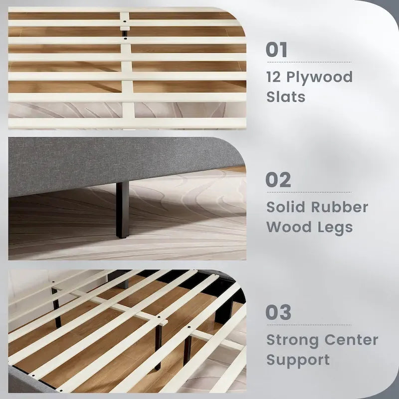 Gymax Full Size Upholstered Bed Frame w/ Elastic Pockets Mattress