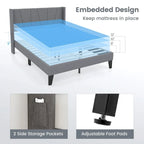 Gymax Full Size Upholstered Bed Frame w/ Elastic Pockets Mattress