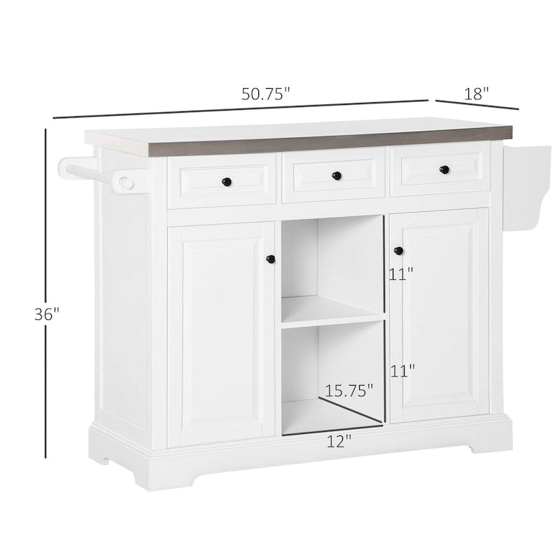 Îlot de cuisine roulant avec rangement (tabouret non inclus)