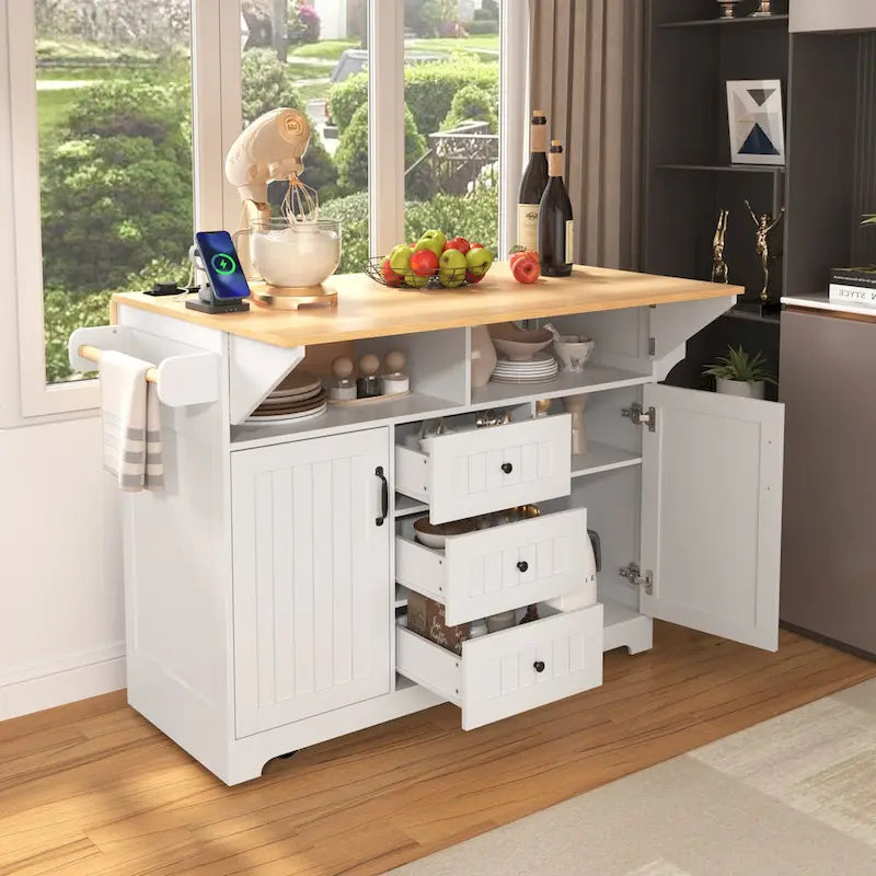 55.7 Large Kitchen Island With 2 Drop Leaf(no include stool)