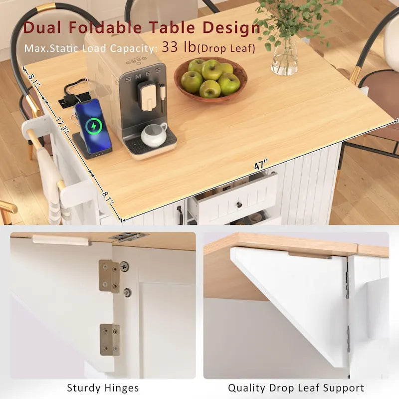 55.7 Large Kitchen Island With 2 Drop Leaf(no include stool)