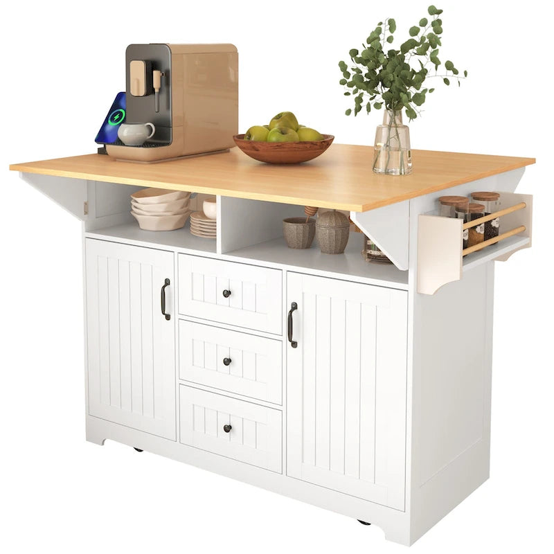 55.7 Large Kitchen Island With 2 Drop Leaf(no include stool)
