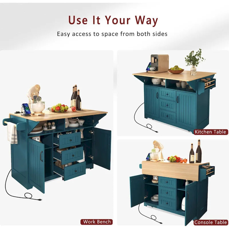 55.7 Large Kitchen Island With 2 Drop Leaf(no include stool)