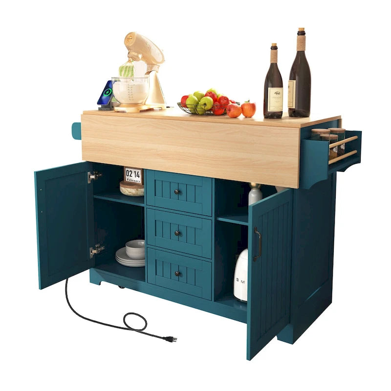 55.7 Large Kitchen Island With 2 Drop Leaf(no include stool)