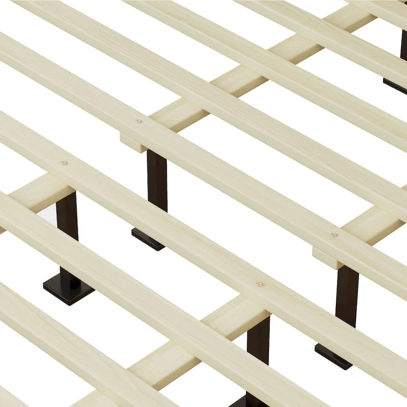 Solid Wood Platform King Bed With Rattan