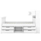 Twin/Full Size Captain Platform Bed with 4 Drawers and Storage Bookcase Headboard, Solid Wood Bed Frame with Storage Shelves