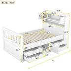 Twin/Full Size Captain Platform Bed with 4 Drawers and Storage Bookcase Headboard, Solid Wood Bed Frame with Storage Shelves