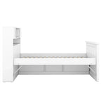 Twin/Full Size Captain Platform Bed with 4 Drawers and Storage Bookcase Headboard, Solid Wood Bed Frame with Storage Shelves