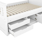 Twin/Full Size Captain Platform Bed with 4 Drawers and Storage Bookcase Headboard, Solid Wood Bed Frame with Storage Shelves