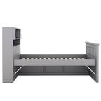 Twin/Full Size Captain Platform Bed with 4 Drawers and Storage Bookcase Headboard, Solid Wood Bed Frame with Storage Shelves