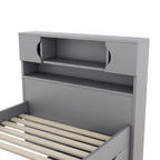 Twin/Full Size Captain Platform Bed with 4 Drawers and Storage Bookcase Headboard, Solid Wood Bed Frame with Storage Shelves