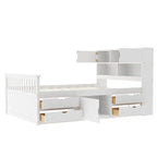Twin/Full Size Captain Platform Bed with 4 Drawers and Storage Bookcase Headboard, Solid Wood Bed Frame with Storage Shelves